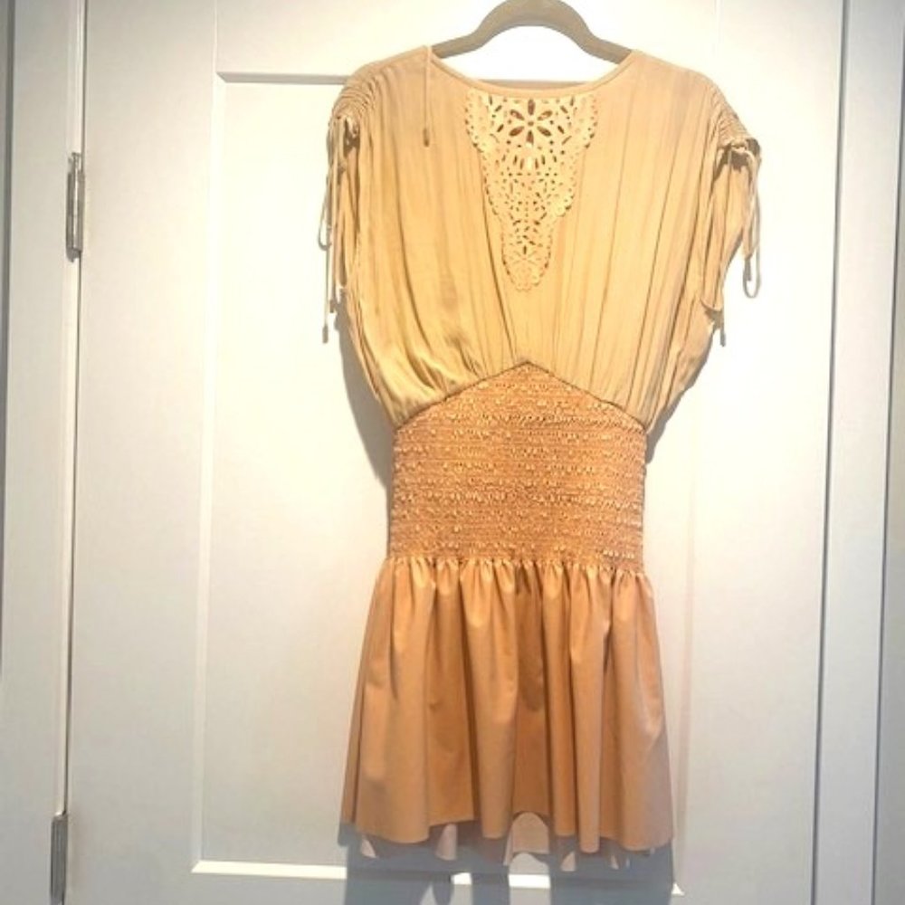 Ramy Brook Summer Dress with Leather Skirt and Front Detail